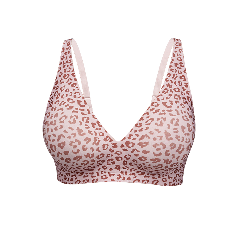 BA823 Damesbeha met luipaardprint en naadloze V-hals | Draadloze bralette met halfvaste vullingen | OEM/ODM-groothandel
