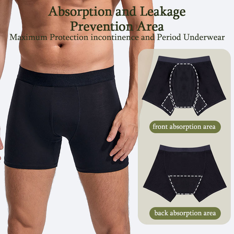 Cueca boxer masculina lav&aacute;vel &agrave; prova de vazamento para incontin&ecirc;ncia com absor&ccedil;&atilde;o de 150-200ml