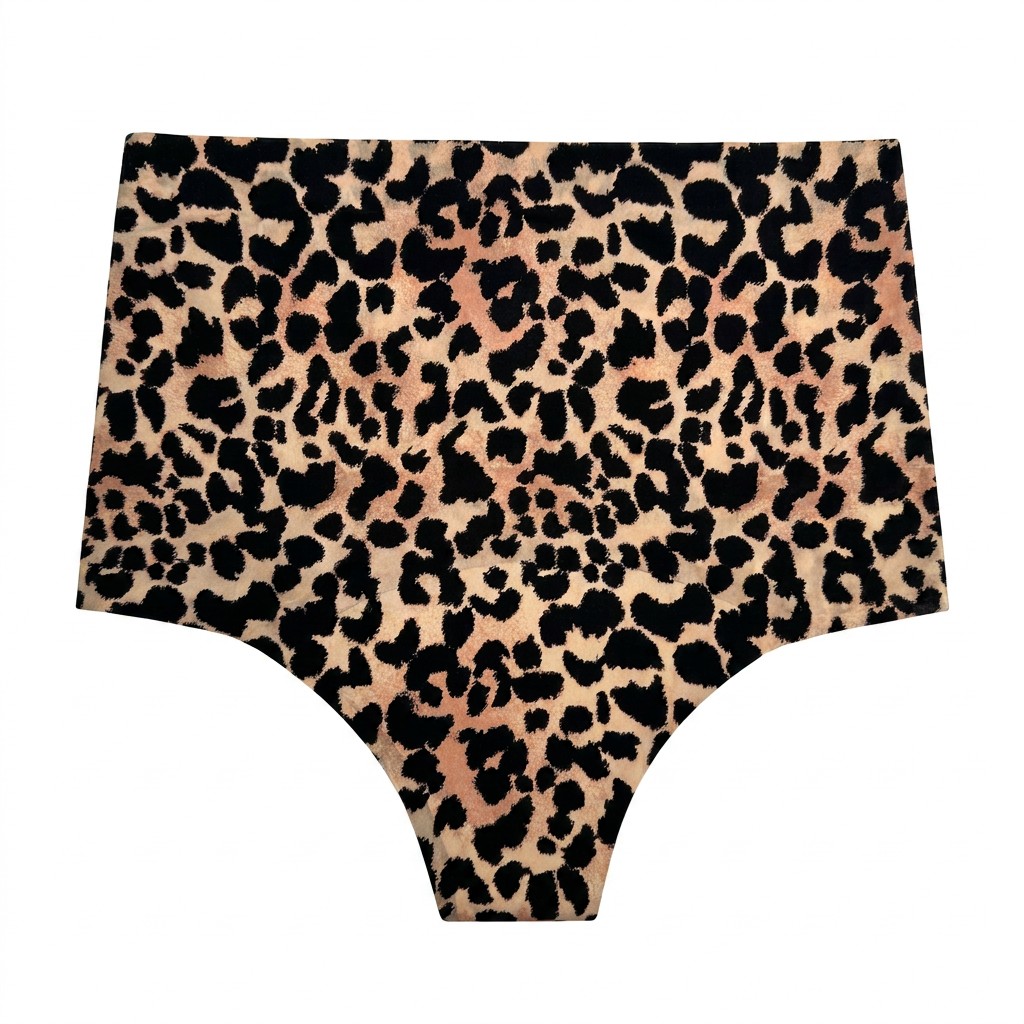 Mutandine mestruali con stampa leopardata | OEM a 4 strati a flusso pesante a vita media | Produttore di biancheria intima d'epoca dal design personalizzato
