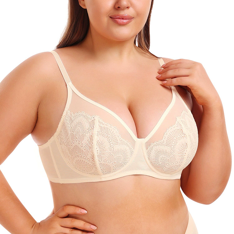 BE Fincan 2 Renk Ultra-ince Dantel &Ouml;rg&uuml; See-through B&uuml;y&uuml;k Boy Sutyen Şınav Seksi Destek İ&ccedil; Sutyen 3/2 Fincan Tipi Rahat