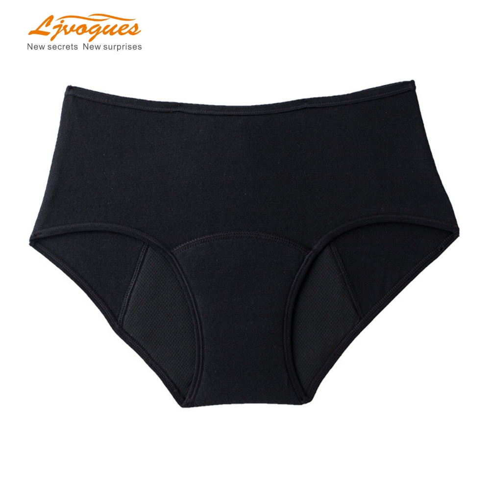4-lagiges, auslaufsicheres Periodenh&ouml;schen | VaporWick Quick-Dry Mid-Rise Menstruations-Slip aus Baumwolle | Atmungsaktives TPU | Schwarz S–4XL | OEM/ODM-Gro&szlig;handel