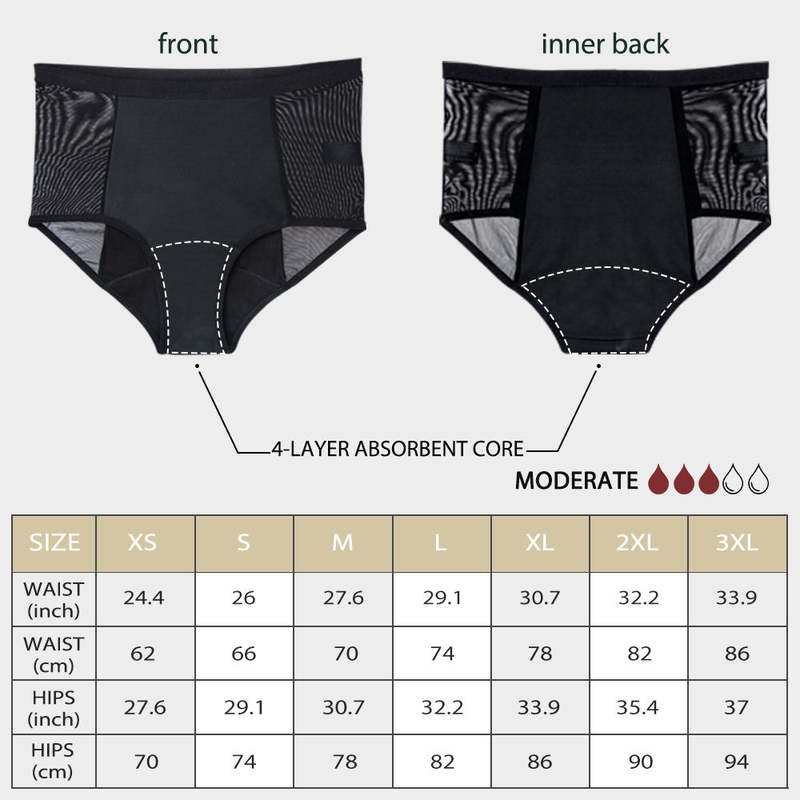 Ropa interior de &eacute;poca de cintura alta de talla grande | Calzoncillos de malla a prueba de fugas OEM: 82 % nailon, refuerzo de 4 capas, abertura de pierna impermeable, XS-3XL, venta al por mayor y personalizaci&oacute;n completa de OEM