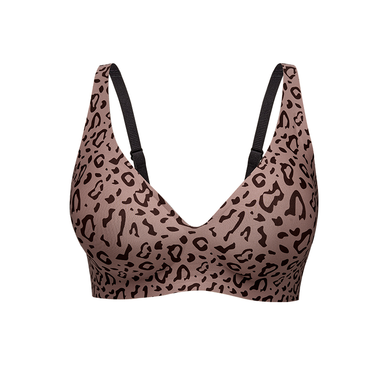BA823 Damesbeha met luipaardprint en naadloze V-hals | Draadloze bralette met halfvaste vullingen | OEM/ODM-groothandel
