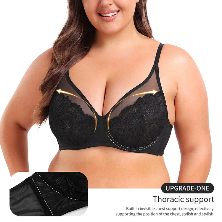 BE Cup 2 colores encaje fino malla transparente sujetador de talla grande Push-up Sexy soporte ropa interior sujetador 3/2 tipo taza c&oacute;modo
