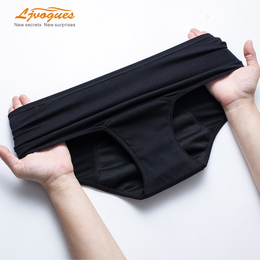 4-lagiges, auslaufsicheres Periodenh&ouml;schen | VaporWick Quick-Dry Mid-Rise Menstruations-Slip aus Baumwolle | Atmungsaktives TPU | Schwarz S–4XL | OEM/ODM-Gro&szlig;handel