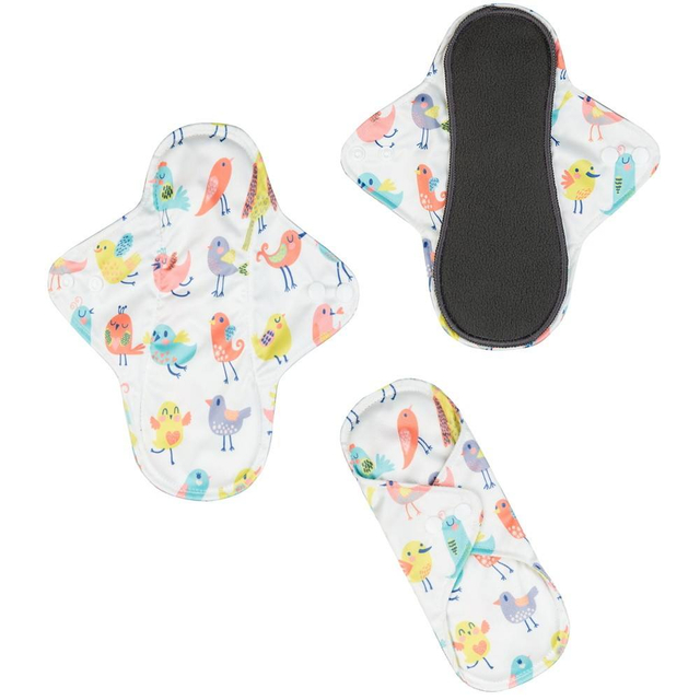 Assorbente mestruale in tessuto riutilizzabile Ready Stock (con ali) | Esterno in PUL impermeabile | Carbone di bamb&ugrave; + nucleo in microfibra | Uso quotidiano da 24 cm | Modelli multipli